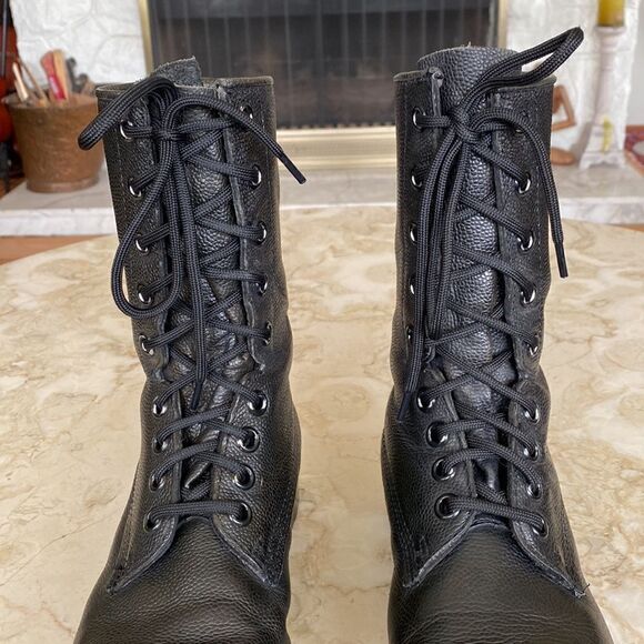 GREB Black Leather 9-Eyelet Combat Steel Toe Army Boots - Picture 6 of 14